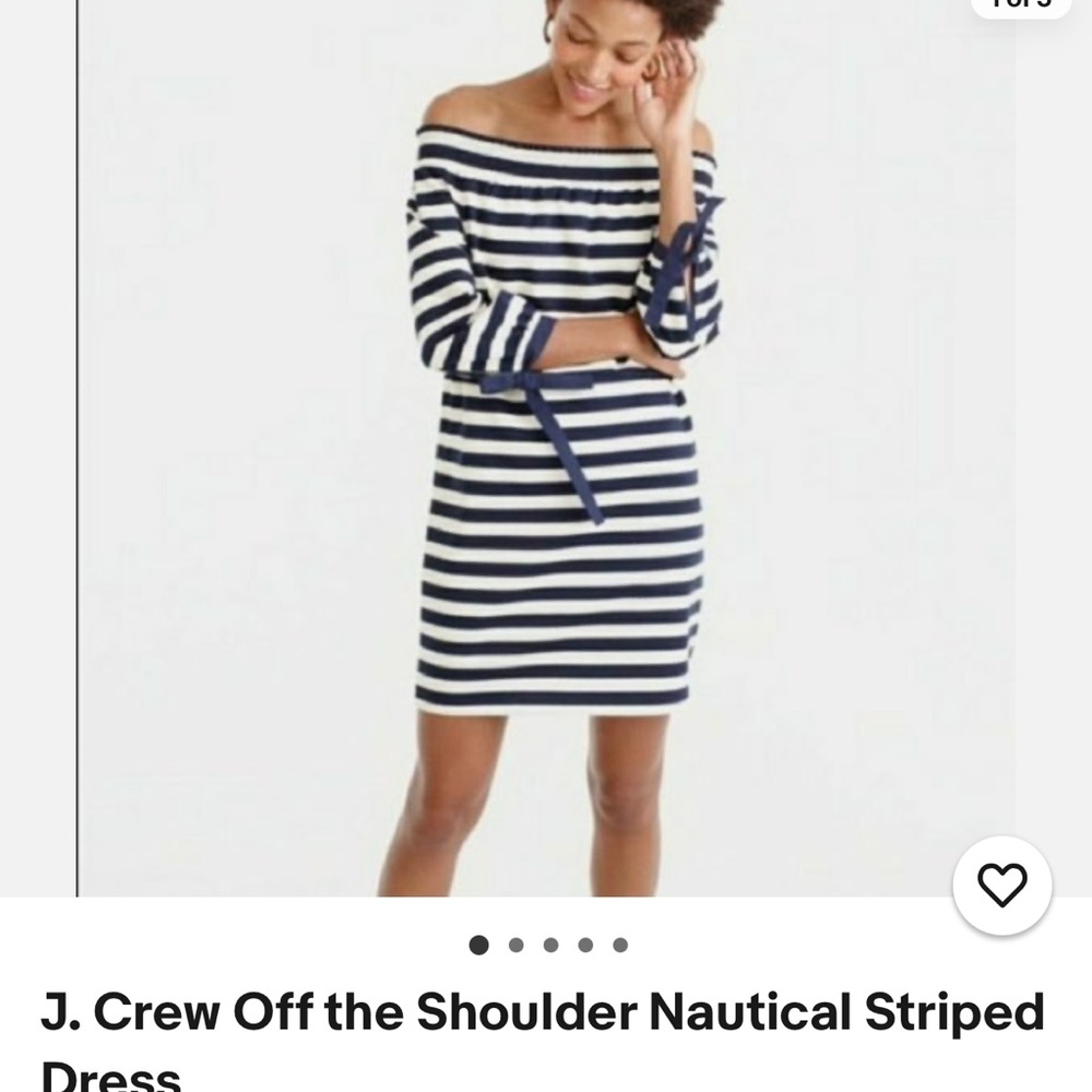 J. Crew Navy and White Off the Shoulder Striped Dress
